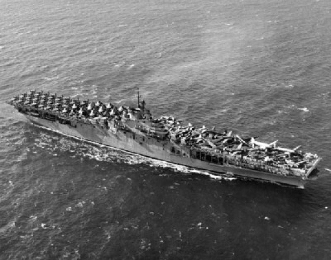 High angle view of a military ship in the sea USS Valley Forge (CV-45) Canvas Art - (24 x 36)