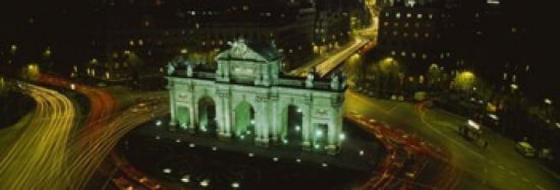 High angle view of a monument lit up at night Puerta De Alcala Plaza De La Independencia Madrid Spain Canvas Art - Panoramic Images (18 x 7)