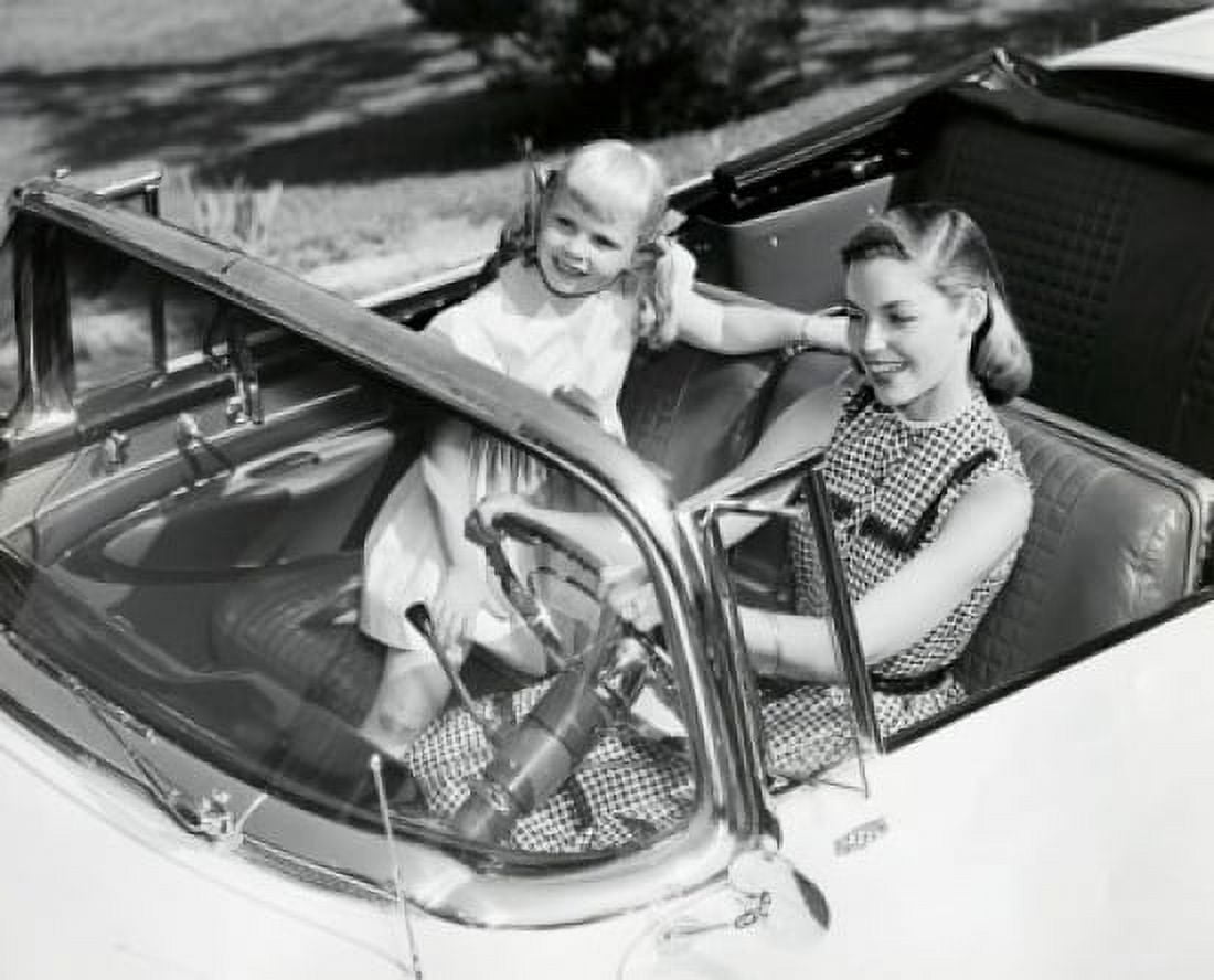 High angle view of a mother and her daughter in a car Canvas Art - (24 x 36)