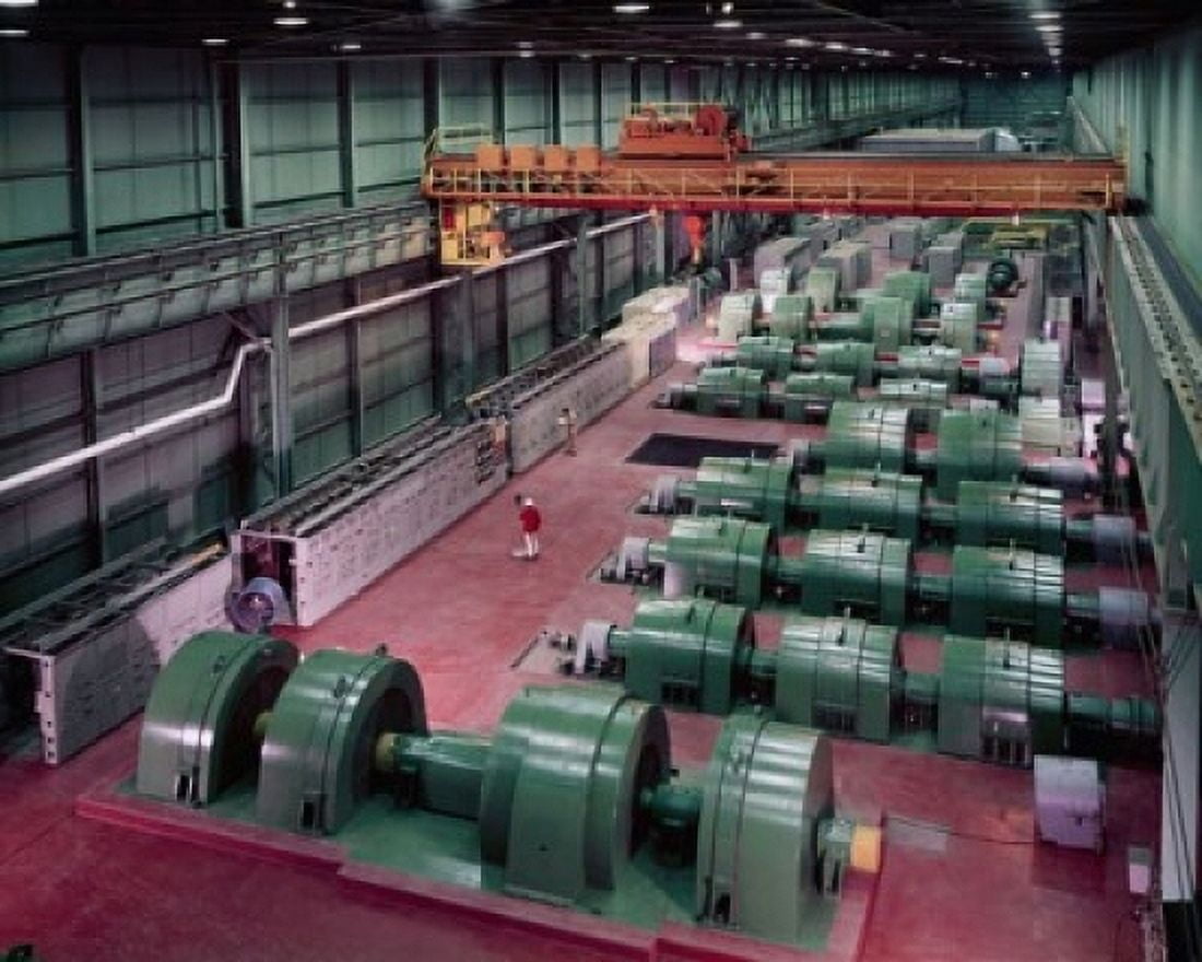 High angle view of a motor and turbine room in a hot rolling steel mill Canvas Art - (24 x 36)