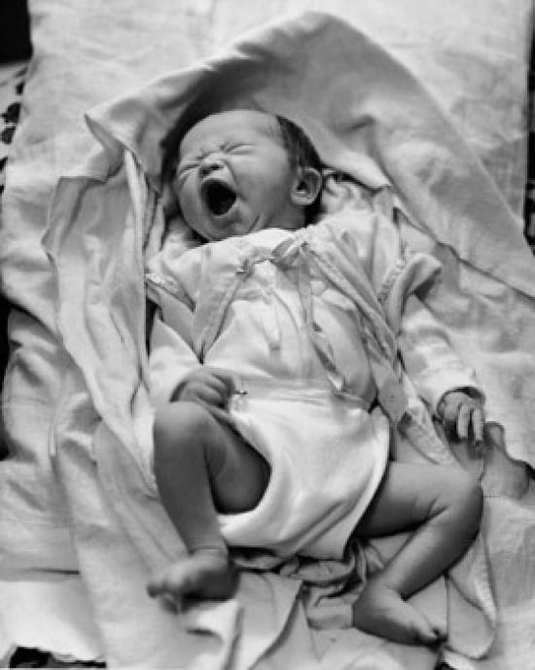 High angle view of a newborn baby girl yawning Canvas Art - (24 x 36)