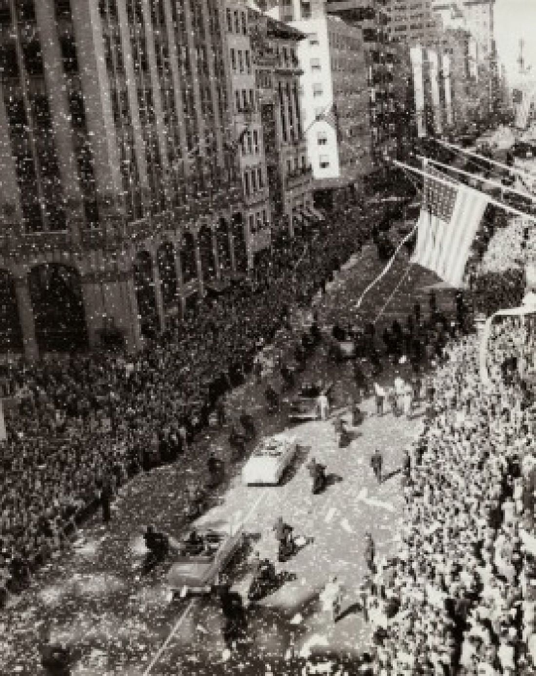 High angle view of a parade for General Douglas MacArthur 5th Avenue New York City New York State USA April 1951 Canvas Art - (18 x 24)