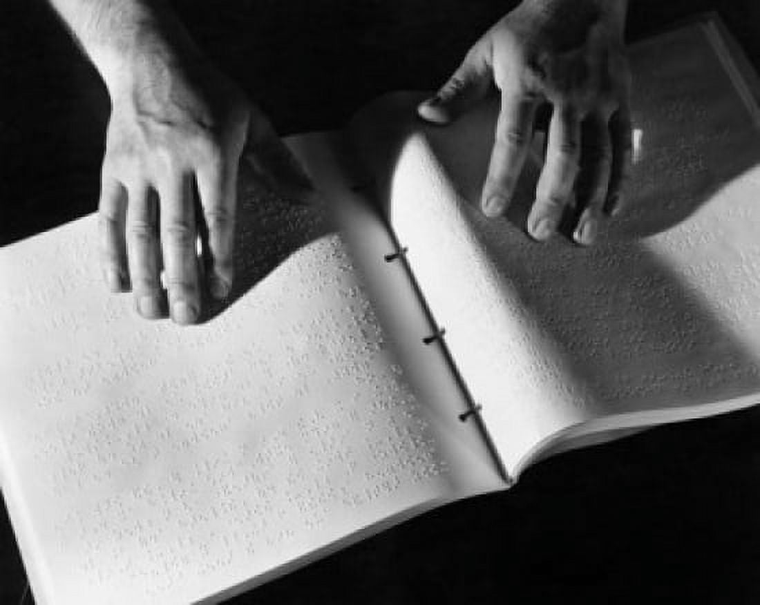 High angle view of a persons hand reading Braille Canvas Art - (18 x 24)