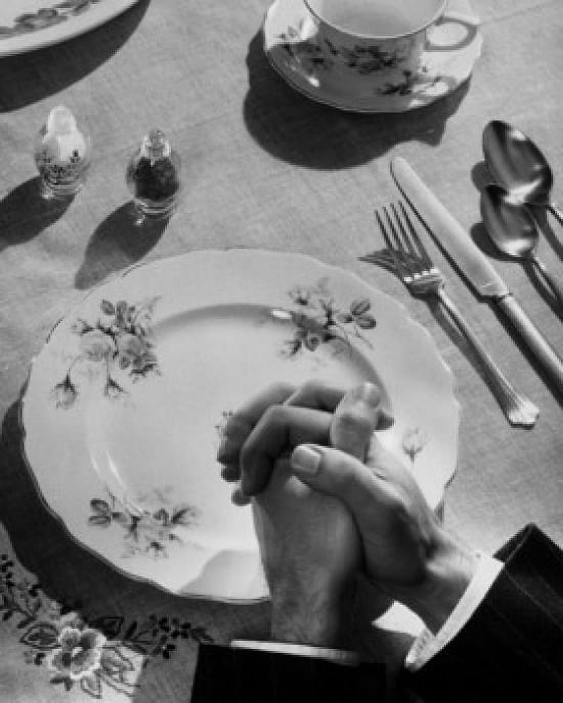 High angle view of a persons hands at a dining table Canvas Art - (18 x 24)