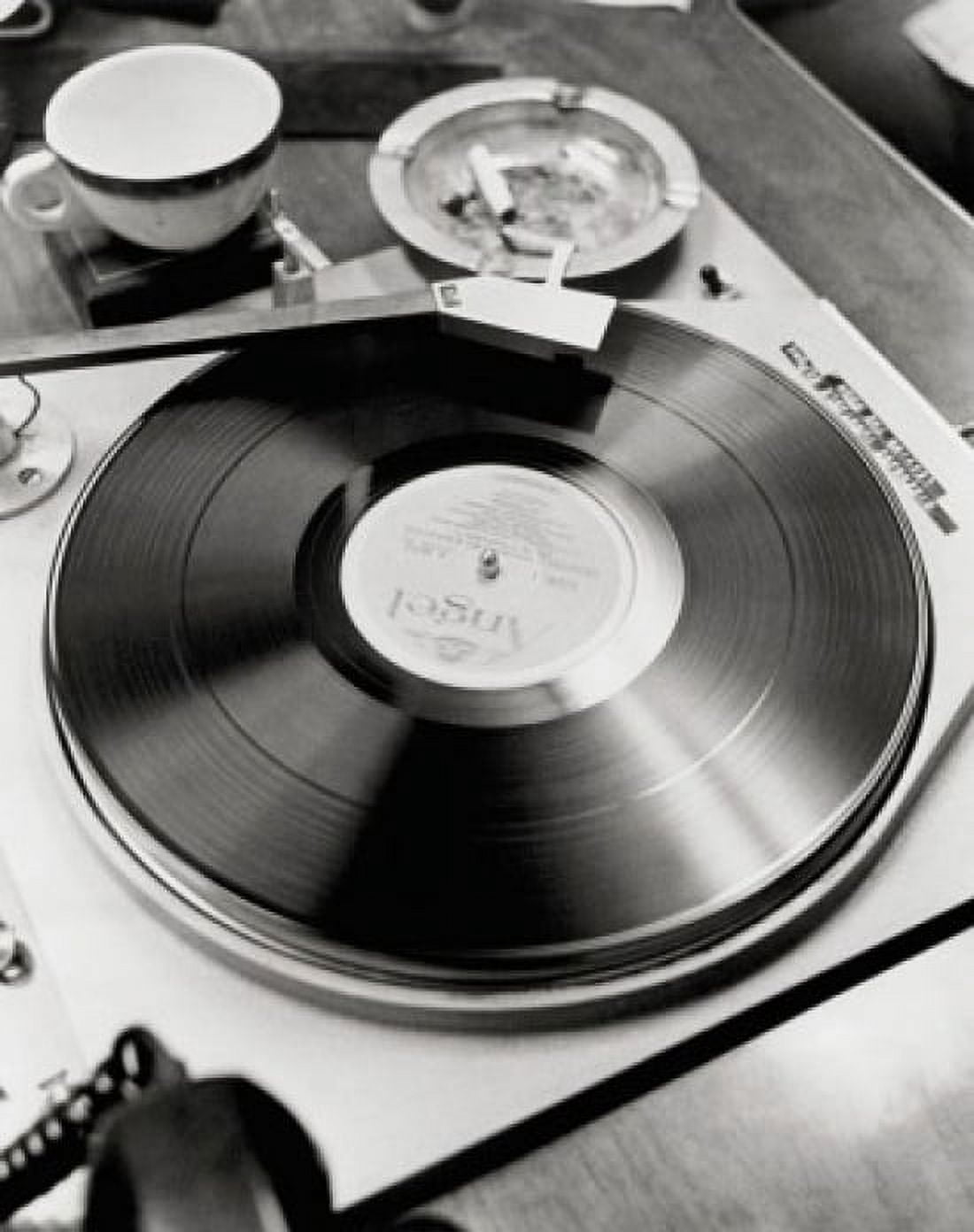 High angle view of a record on a turntable Canvas Art - (18 x 24)