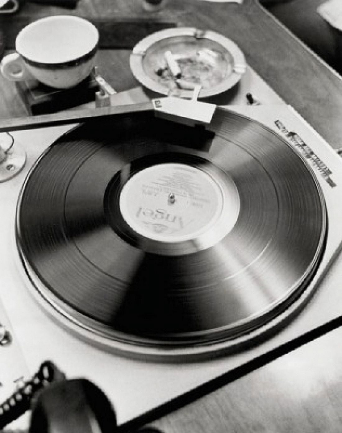 High angle view of a record on a turntable Canvas Art - (24 x 36)