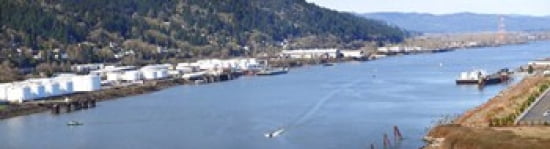 High angle view of a river Willamette River Portland Multnomah County Oregon USA Canvas Art - Panoramic Images (42 x 12)