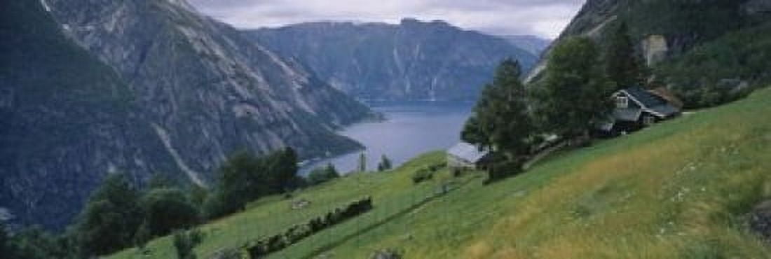 High angle view of a river surrounded by mountains Kjeasen Eidfjord Hordaland Norway Canvas Art - Panoramic Images (18 x 6)