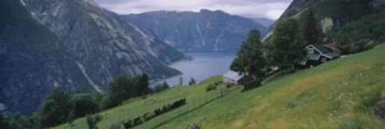 High angle view of a river surrounded by mountains Kjeasen Eidfjord Hordaland Norway Canvas Art - Panoramic Images (36 x 12)
