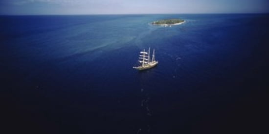 High angle view of a sailboat in the ocean Heron Island Great Barrier Reef Queensland Australia Canvas Art - Panoramic Images (24 x 12)