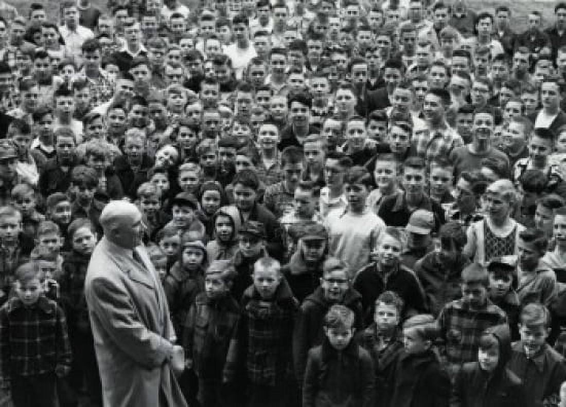 High angle view of a school principal giving a speech to his students Canvas Art - (18 x 24)