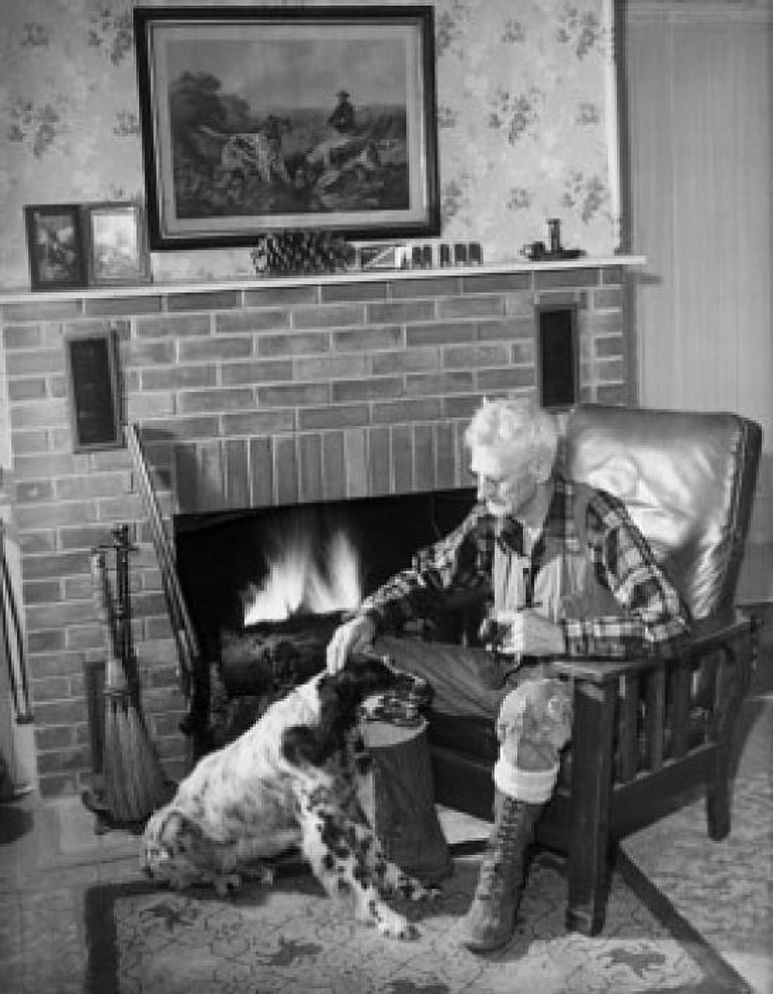 High angle view of a senior man sitting with his dog Canvas Art - (18 x 24)