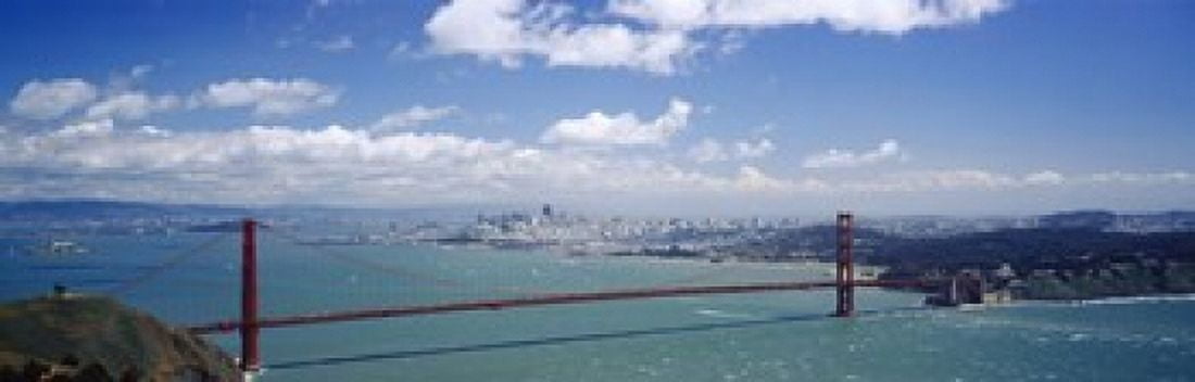 High angle view of a suspension bridge across a bay Golden Gate Bridge San Francisco California USA Canvas Art - Panoramic Images (18 x 6)