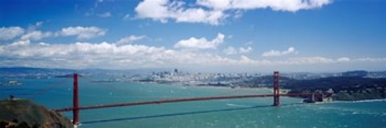 High angle view of a suspension bridge across a bay Golden Gate Bridge San Francisco California USA Canvas Art - Panoramic Images (36 x 12)