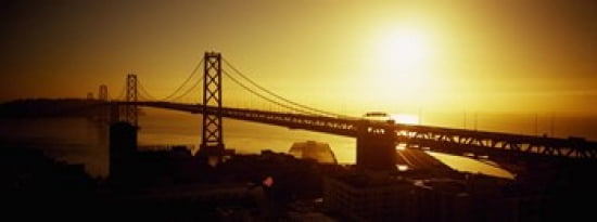 High angle view of a suspension bridge at sunset Bay Bridge San Francisco California USA Canvas Art - Panoramic Images (30 x 12)