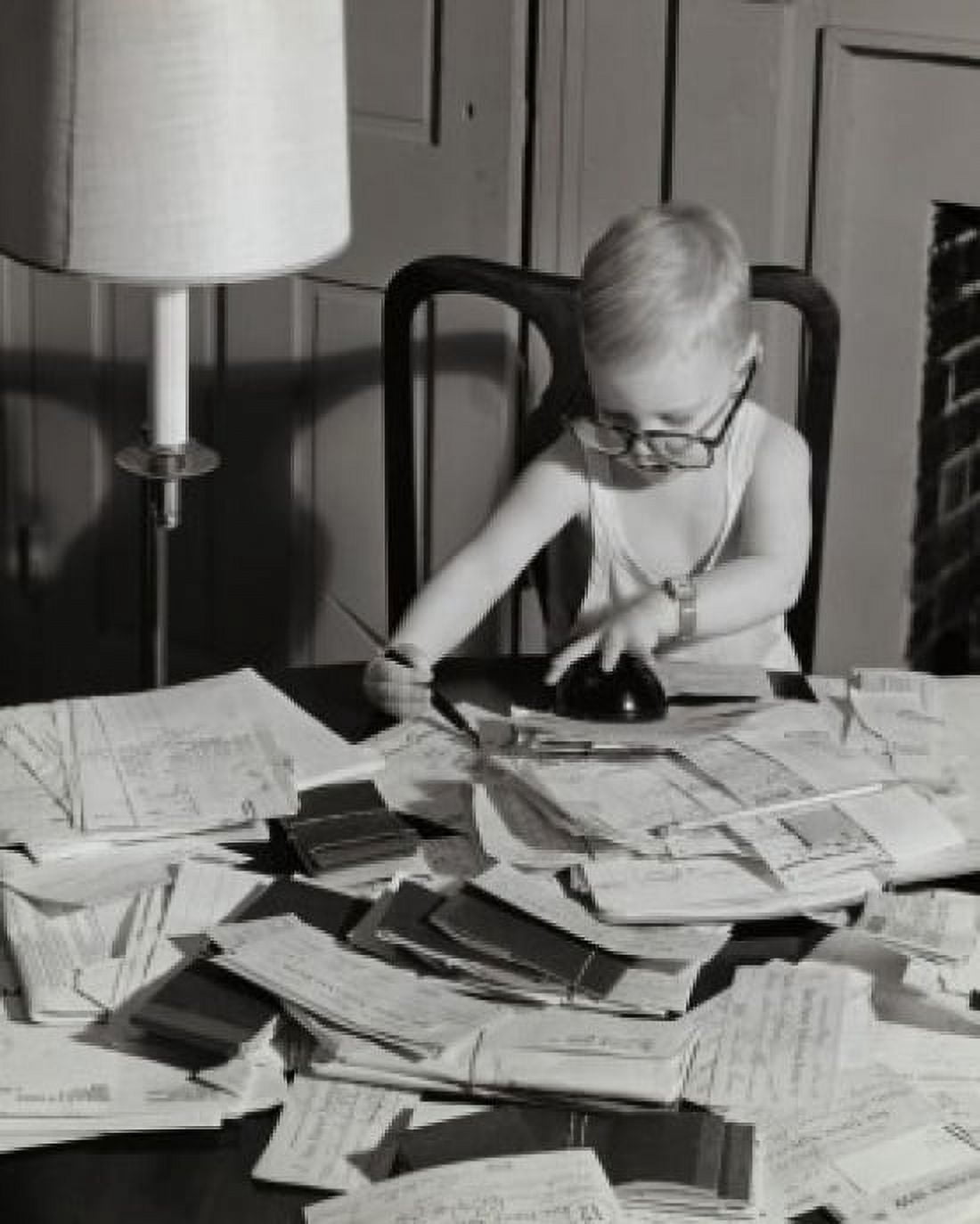 High angle view of a toddler paying bills Canvas Art - (18 x 24)