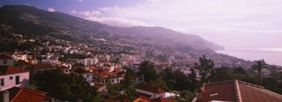High angle view of a town Fortela de Pico The Pico Forte Funchal Madeira Portugal Canvas Art - Panoramic Images (36 x 13)