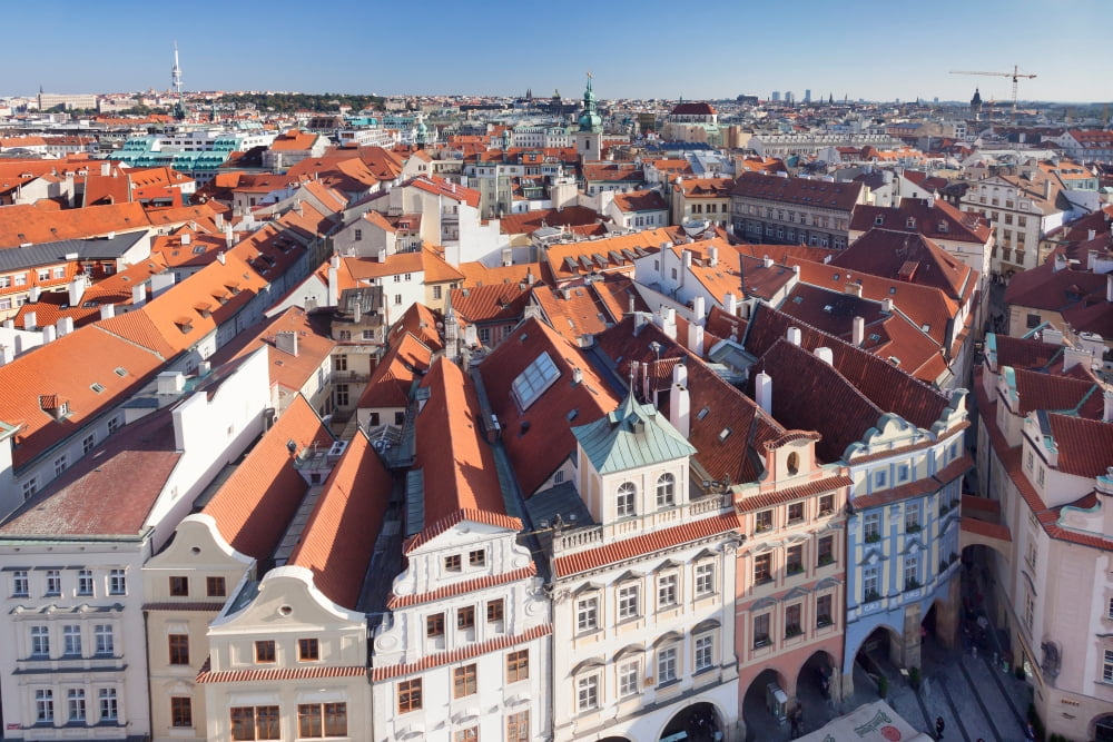 High angle view of a town Old Town Hall Prague Old Town Square Prague Czech Republic Canvas Art - Panoramic Images (27 x 9)
