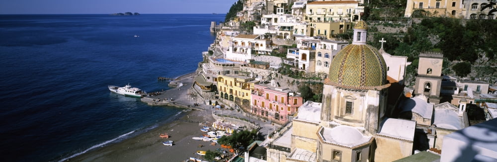 High angle view of a town Positano Amalfi Coast Salerno Campania Italy Canvas Art - Panoramic Images (6 x 18)