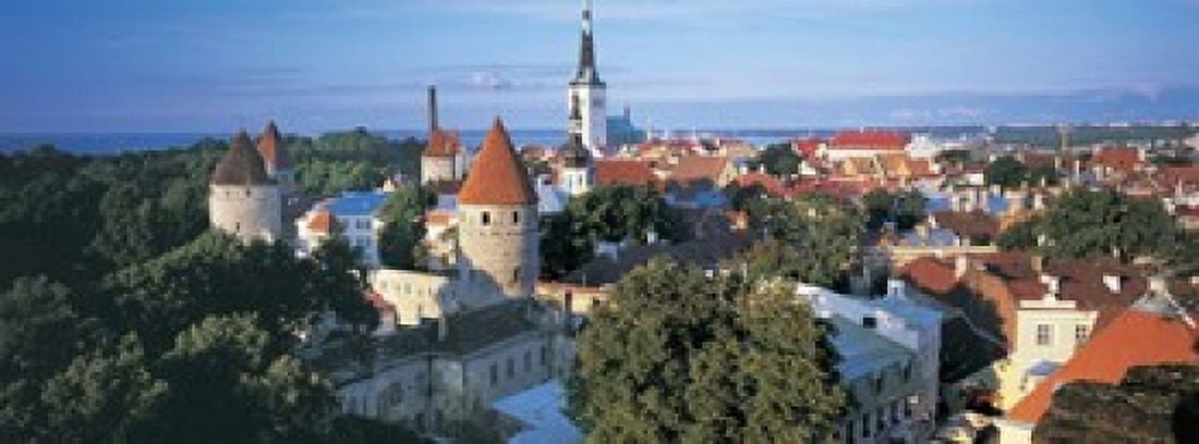 High angle view of a town Tallinn Estonia Canvas Art - Panoramic Images (18 x 7)