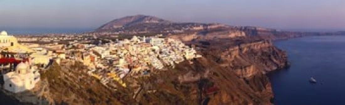 High angle view of a town at coast Fira Santorini Cyclades Islands Greece Canvas Art - Panoramic Images (38 x 12)
