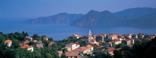 High angle view of a town at the coast Piana Corsica France Canvas Art - Panoramic Images (36 x 13)
