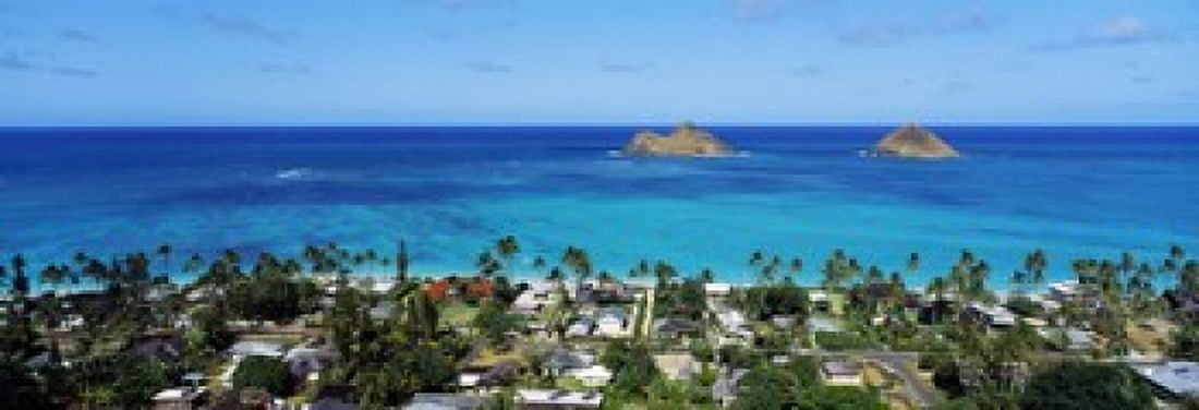 High angle view of a town at waterfront Lanikai Oahu Hawaii USA Canvas Art - Panoramic Images (18 x 7)