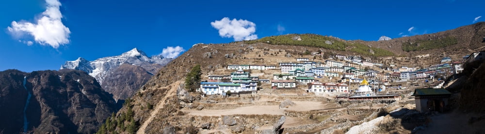 High angle view of a town on mountain Namche Bazaar Solukhumbu Himalayas Nepal Canvas Art - Panoramic Images (36 x 12)