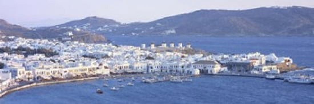 High angle view of a town on the waterfront Mykonos harbor Cyclades Islands Greece Canvas Art - Panoramic Images (18 x 6)