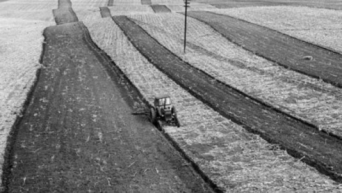 High angle view of a tractor in a field Canvas Art - (24 x 36)