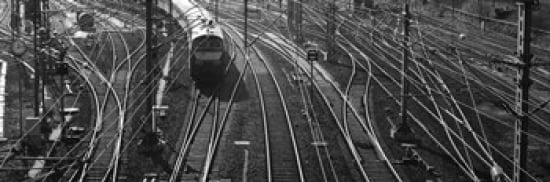 High angle view of a train on railroad track in a shunting yard Germany Canvas Art - Panoramic Images (36 x 12)