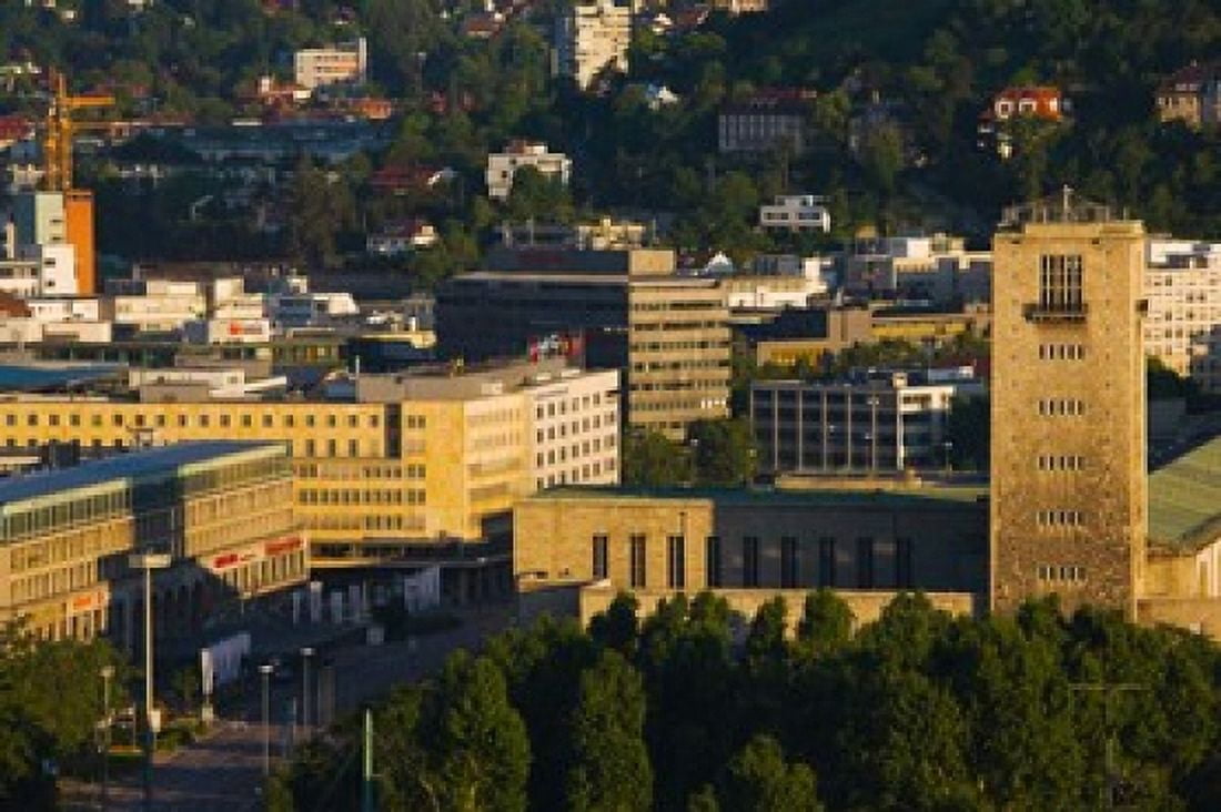 High angle view of a train station tower Stuttgart Central Station Stuttgart Baden-Wurttemberg Germany Canvas Art - Panoramic Images (36 x 24)