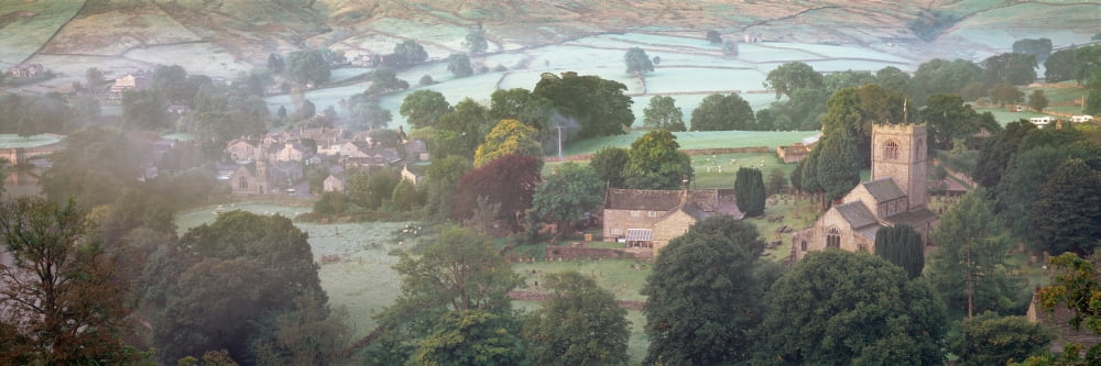 High angle view of a village Burnsall Yorkshire Dales National Park North Yorkshire England Canvas Art - Panoramic Images (36 x 12)