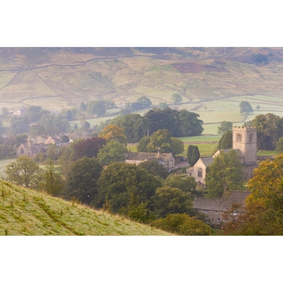 High angle view of a village Burnsall Yorkshire Dales National Park North Yorkshire England Poster Print (36 x 12)