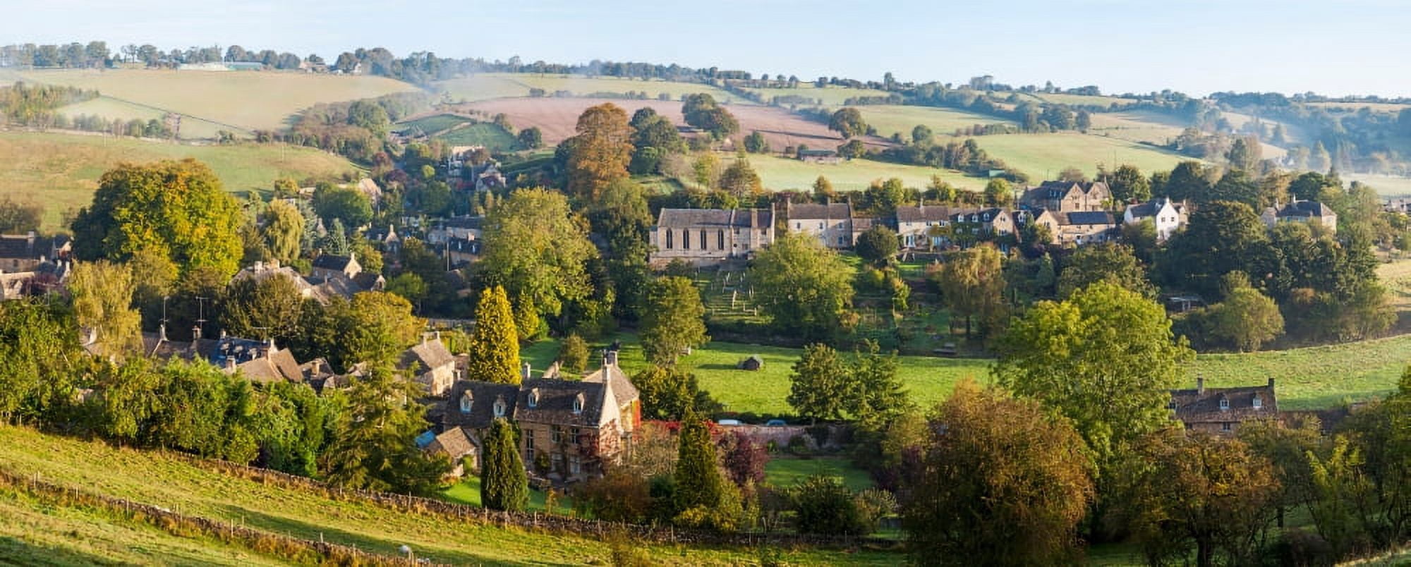 High angle view of a village Naunton Cotswold Hills Gloucestershire England Canvas Art - Panoramic Images (27 x 9)