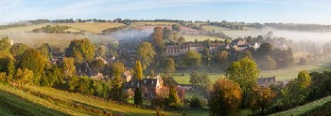 High angle view of a village Naunton Cotswold Hills Gloucestershire England Canvas Art - Panoramic Images (36 x 13)