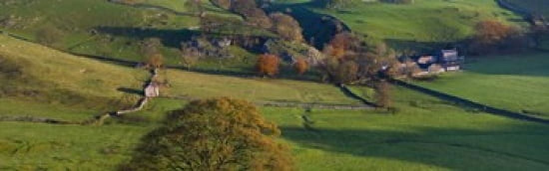 High angle view of a village in valley Dove Dale White Peak Peak District National Park Derbyshire England Canvas Art - Panoramic Images (18 x 6)