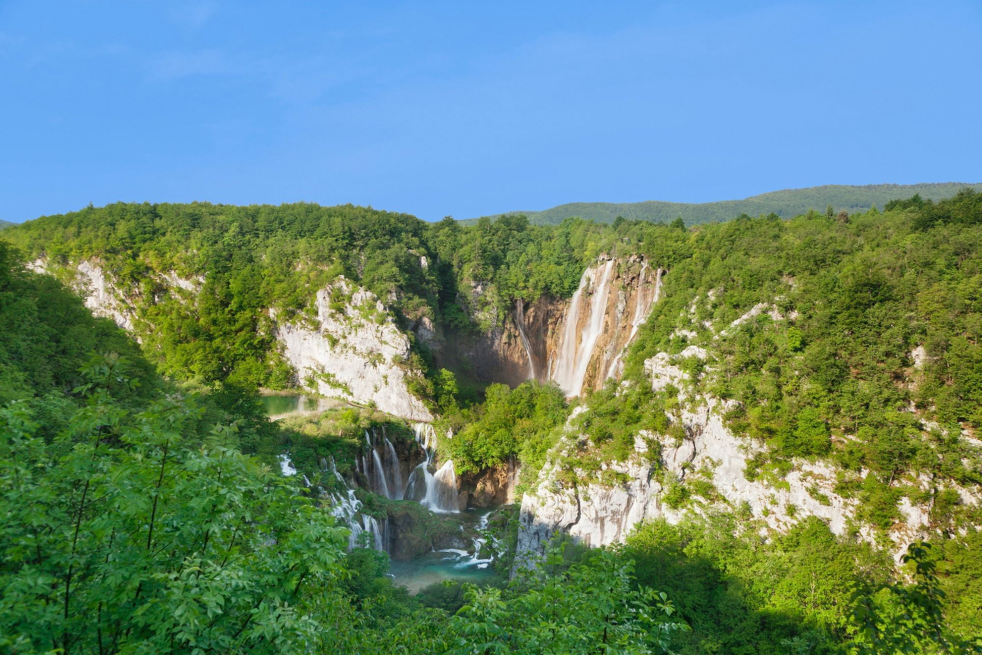 High angle view of a waterfall Veliki Slap Plitvice Lakes National Park Croatia Canvas Art - Panoramic Images (27 x 9)