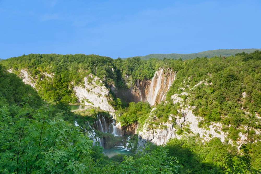 High angle view of a waterfall Veliki Slap Plitvice Lakes National Park Croatia Canvas Art - Panoramic Images (36 x 12)
