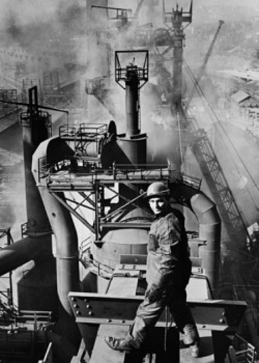 High angle view of a worker working in a steel mill Canvas Art - (24 x 36)
