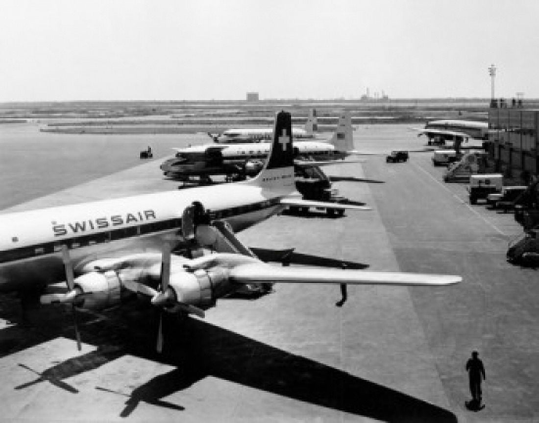 High angle view of airplanes at an airport Canvas Art - (18 x 24)