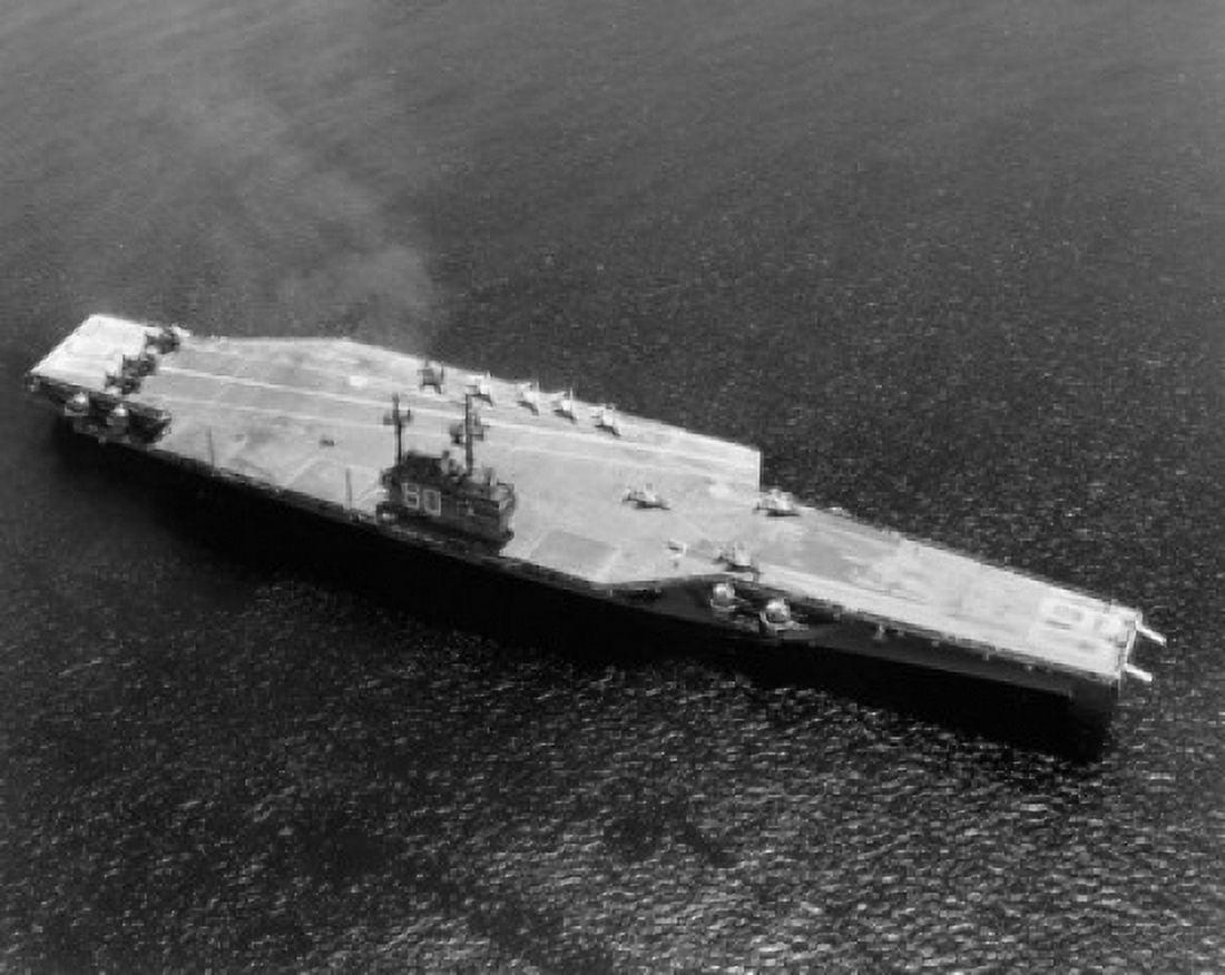 High angle view of an aircraft carrier in the sea Canvas Art - (18 x 24)