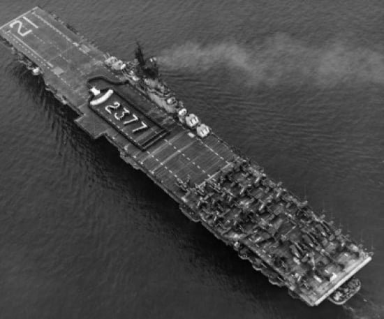 High angle view of an aircraft carrier in the sea USS Boxer (CV-21) 1951 Canvas Art - (18 x 24)