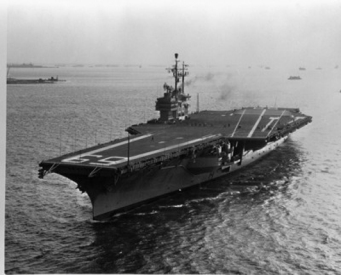 High angle view of an aircraft carrier in the sea USS Forrestal (CVA-59) Canvas Art - (18 x 24)