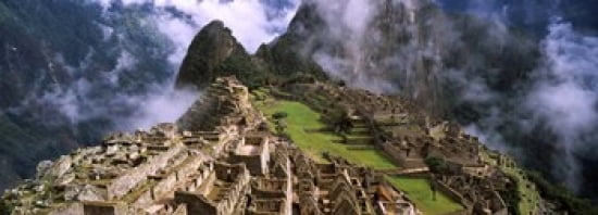High angle view of an archaeological site Inca Ruins Machu Picchu Cusco Region Peru South America Canvas Art - Panoramic Images (36 x 13)