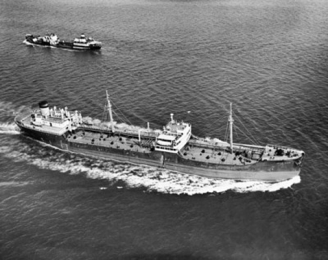 High angle view of an oil tanker Lyons Creek Canvas Art - (18 x 24)