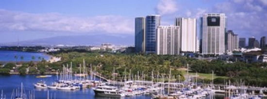 High angle view of boats Ala Wai Honolulu Hawaii USA Canvas Art - Panoramic Images (18 x 7)