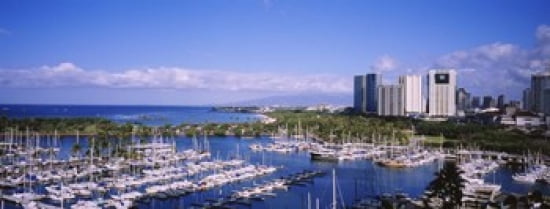 High angle view of boats Ala Wai Honolulu Hawaii USA Canvas Art - Panoramic Images (30 x 12)