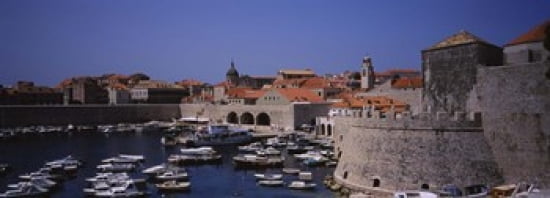 High angle view of boats at a port Old port Dubrovnik Croatia Canvas Art - Panoramic Images (36 x 13)