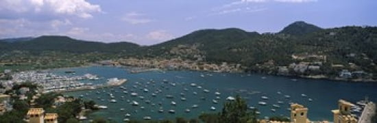 High angle view of boats at a port Port DAndratx Majorca Balearic Islands Spain Canvas Art - Panoramic Images (36 x 12)